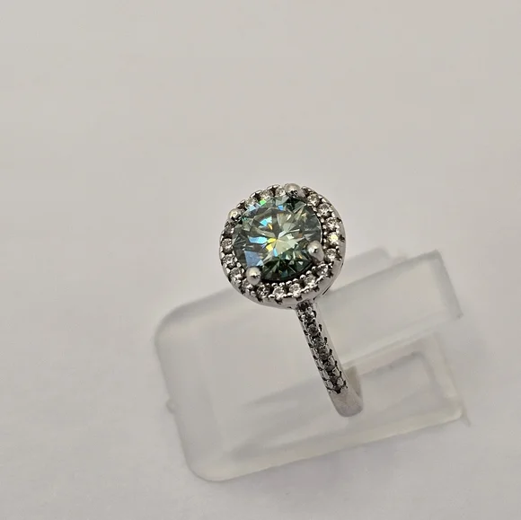 Certified GRA Green Moissanite Ring 18k White Gold over Sterling Silver … - Picture 11 of 14
